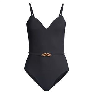 - Tory Burch Black Plunge JessA One-Piece Swimsuit